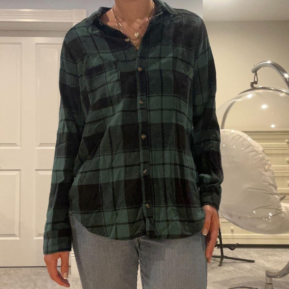 Hollister Co. Women's Green and Black Flannel